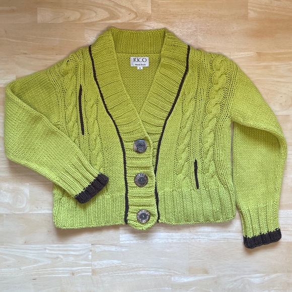 Vintage Rico Hand Knits Chunky Knit Cropped Statement Buttons Cotton Cardigan - Picture 3 of 12